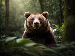 Obraz premium bear in a jungle with happy face nature background