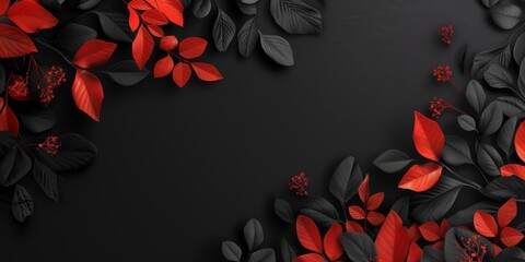 black background with black and white leaves as ornaments and space area for text, background with black friday theme