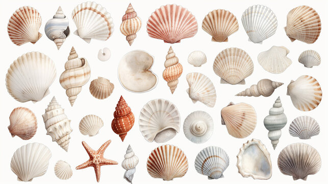 A collection of shells of various shapes and sizes