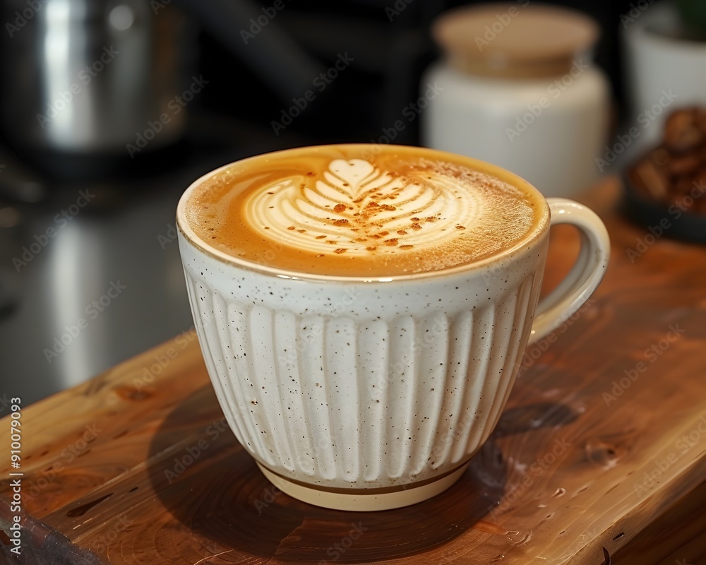 Canvas Prints Artfully Crafted Flat White Coffee in a Modern Caf Setting