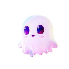 Fototapeta premium Isolated adorable, smiling kawaii ghost on transparent background, captures whimsical and charming Halloween atmosphere. Concept of cute seasonal celebrations and festive joy