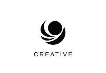 Modern abstract logo with dynamic swirl and central circle in black and white