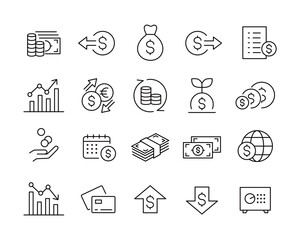 Money Management Icons - Vector Line. Editable Stroke.