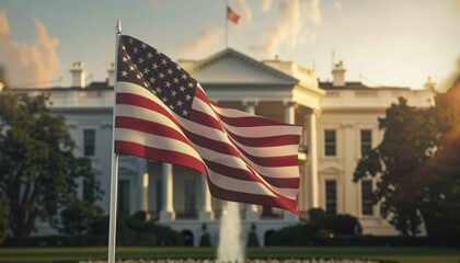 United States Flag with the White House in the Background