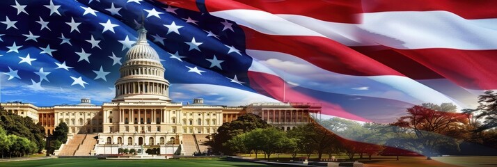 United States Flag Merged with the Capitol Building as a Symbol for Upcoming Elections