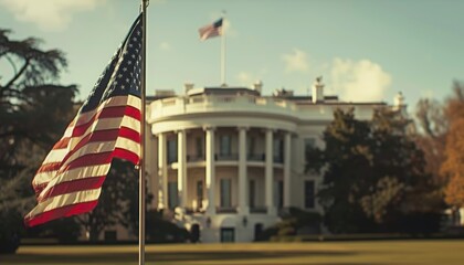 United States Flag with the White House in the Background