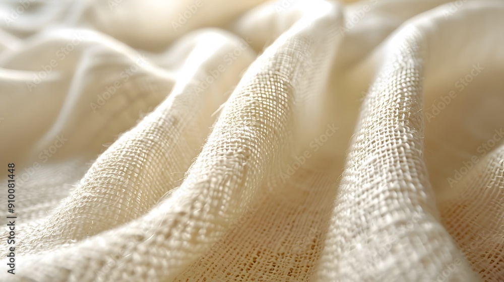 Poster soft and natural fabric texture. close-up view of a white fabric texture with soft, flowing folds an