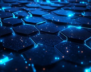 Abstract technology background concept with hexagon pattern and glowing light effects. Vector illustration in the style of abstract, ultra realistic, stock photo, high resolution photography, insanely
