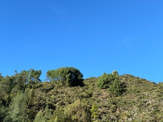 Paisaje de Montaña hermosa con cielo azul 