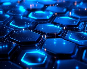 Abstract technology background concept with hexagon pattern and glowing light effects. Vector illustration in the style of abstract, ultra realistic, stock photo, high resolution photography, insanely