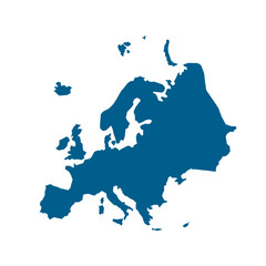 Vector map silhouette of Europe, showcasing its distinct shape and geographical layout. Ideal for educational and design purpose, graphic emphasizes the continent borders without any details.