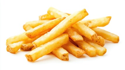 Golden French Fries Isolated on White Background