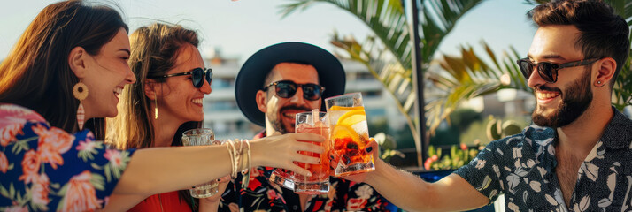 Group of friends enjoying drinks and good times together.