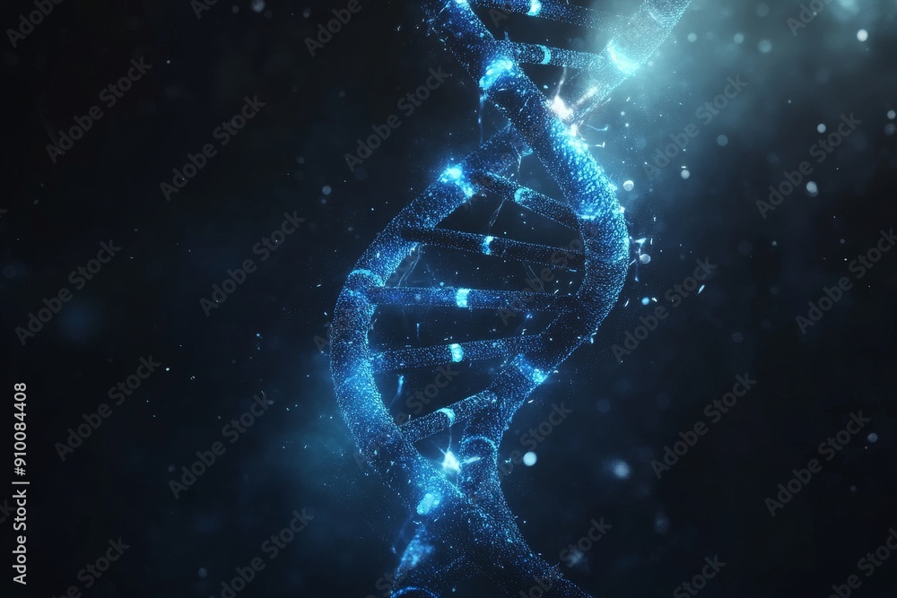 Poster this 3d digital illustration depicts a dna double helix structure with a network of connecting lines
