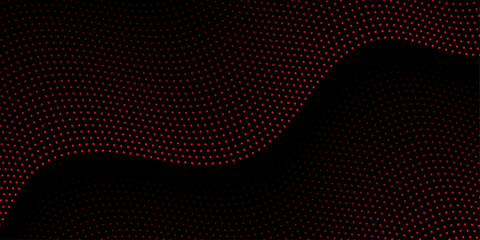 Abstract background with dots and waves. Medium banner size. Element for design. Vector background for brochure, booklet, flyer, poster. Red and black gradient. Dark, night
