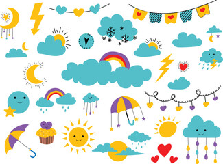 a collage of clouds, sun, clouds, and sun, and sun.