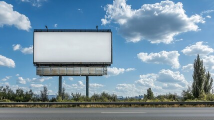 a photo of a blank billboard with a blue sky