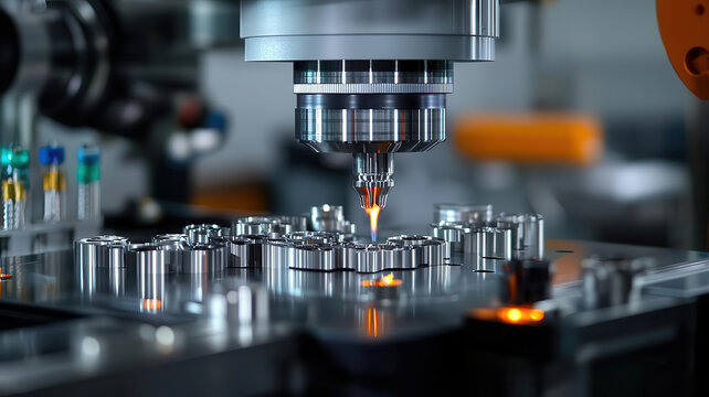 Multi-axis CNC machines crafting intricate parts, Manufacturing, High precision