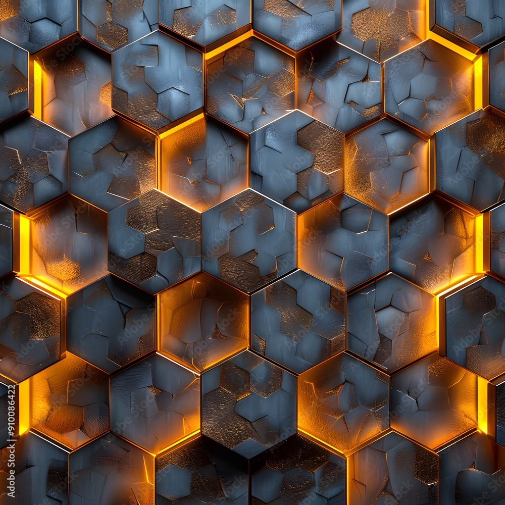Poster abstract hexagon pattern with glowing edges. a close-up shot of an abstract hexagonal pattern with g