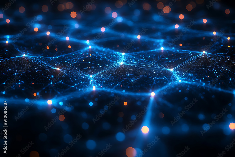 Poster abstract digital network with glowing nodes and connections, representing data, technology, and conn