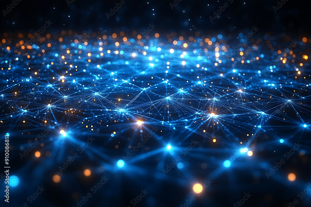 Poster abstract digital network with glowing nodes and connections, representing data, technology, and conn