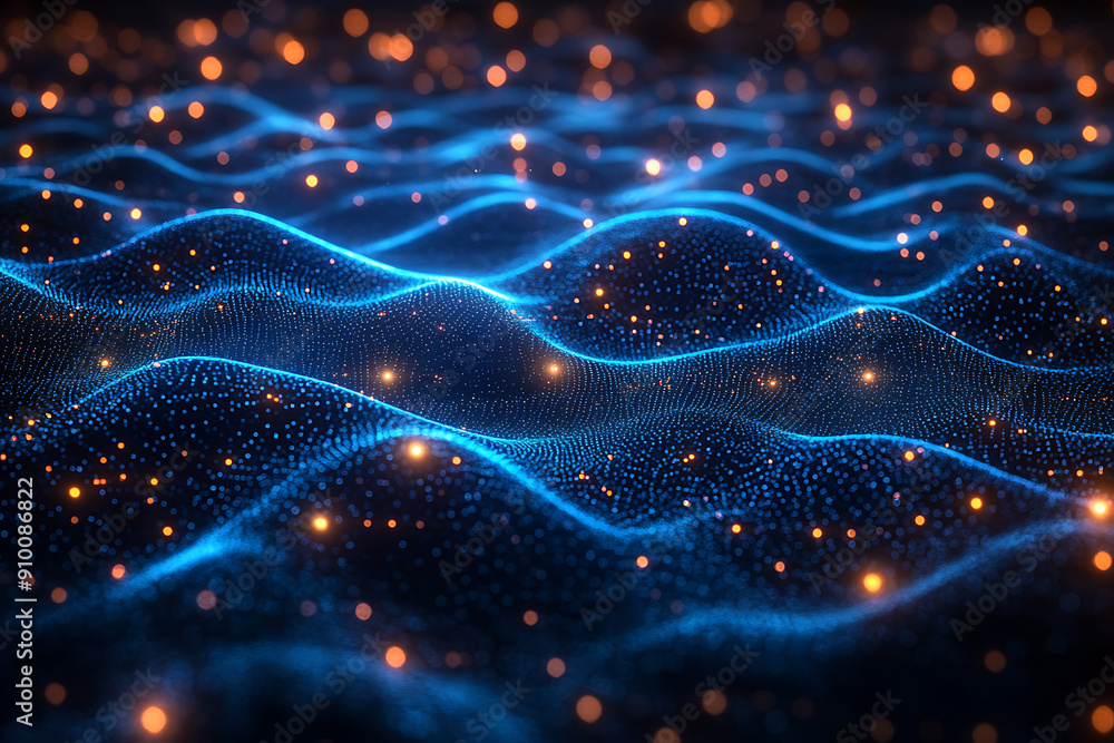 Poster abstract digital network with glowing nodes and connections, representing data, technology, and conn