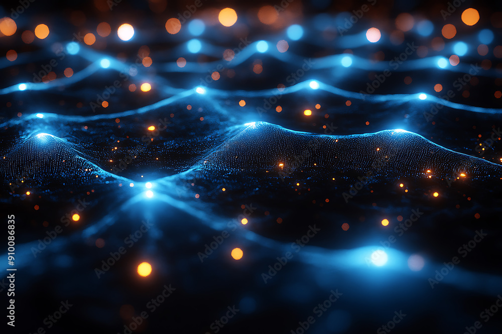 Poster abstract digital network with glowing nodes and connections, representing data, technology, and conn