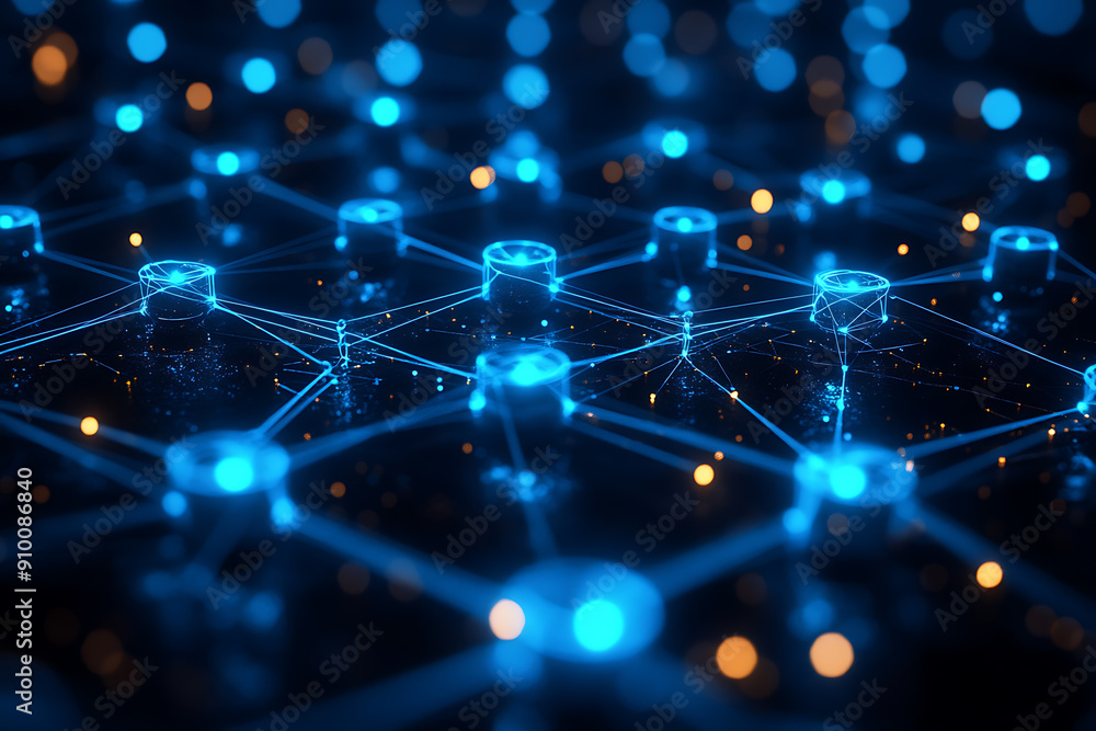 Poster abstract digital network with glowing nodes and connections, representing data, technology, and conn