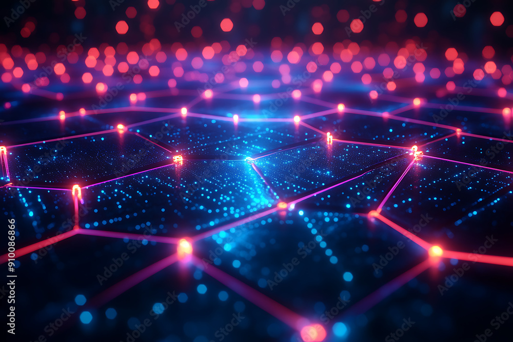 Poster abstract digital network with glowing nodes and connections, representing data, technology, and conn
