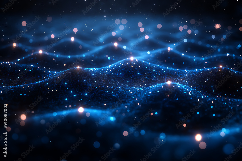Poster abstract digital network with glowing nodes and connections, representing data, technology, and conn