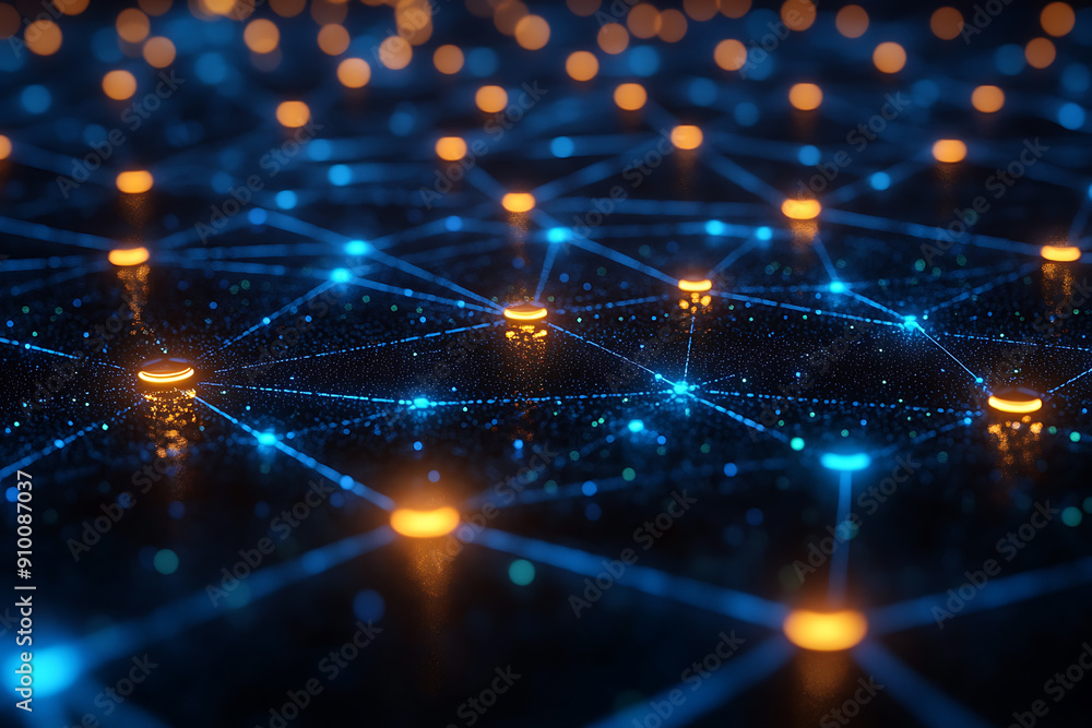 Poster abstract digital network with glowing nodes and connections, representing data, technology, and conn