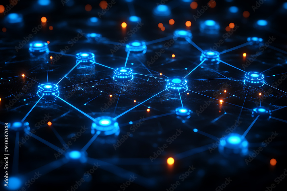Poster abstract digital network with glowing nodes and connections, representing data, technology, and conn