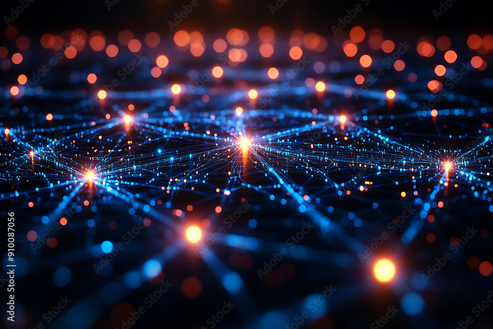 Poster abstract digital network with glowing nodes and connections, representing data, technology, and conn