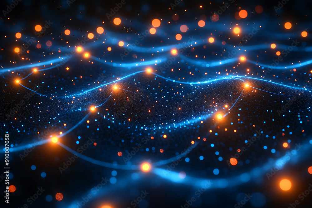 Poster abstract digital network with glowing nodes and connections, representing data, technology, and conn
