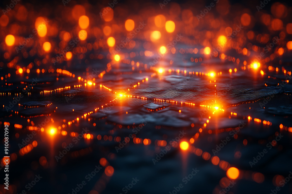 Poster abstract digital network with glowing nodes and connections, representing data, technology, and conn