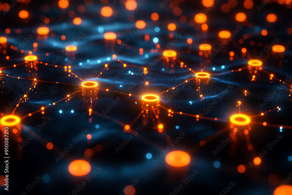 Poster abstract digital network with glowing nodes and connections, representing data, technology, and conn