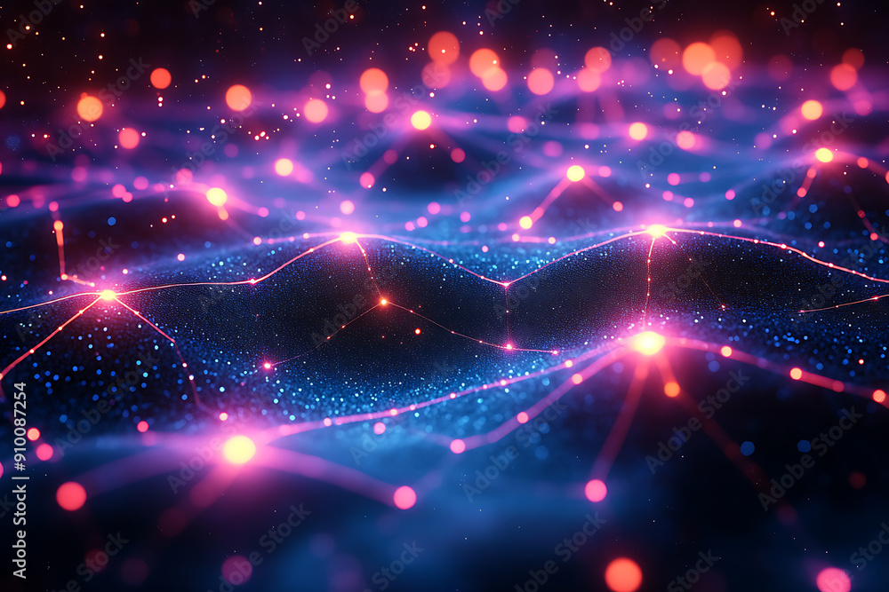 Poster abstract digital network with glowing nodes and connections, representing data, technology, and conn