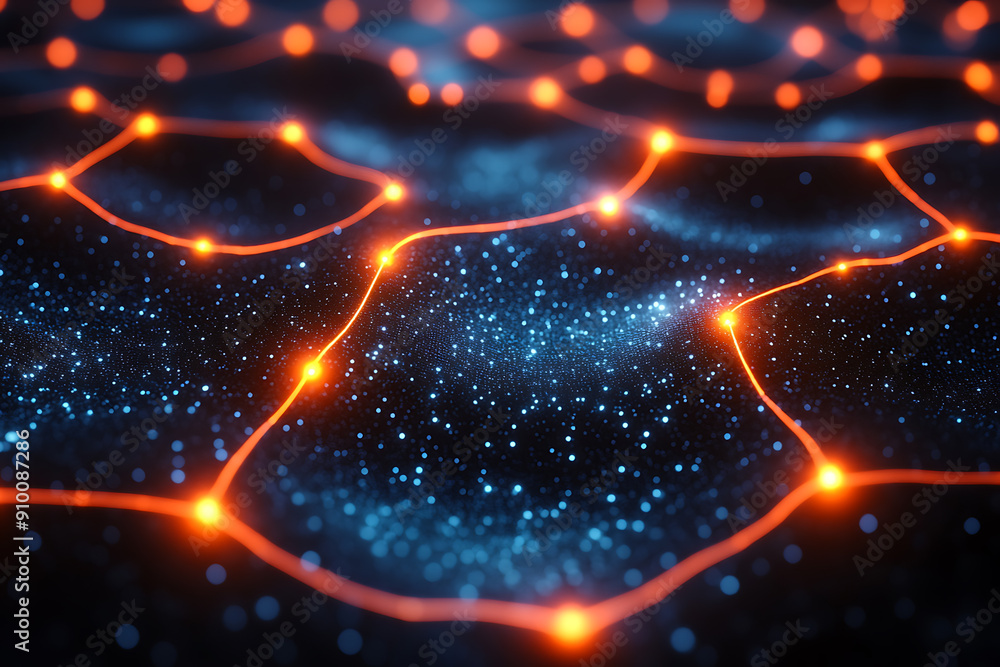Poster abstract digital network with glowing nodes and connections, representing data, technology, and conn