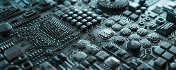Close-up view of an intricate electronic circuit board showcasing detailed components and modern technology.