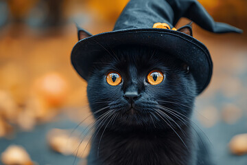 Silhouette of a witch on a broomstick flying against a glowing full moon, creating a magical
