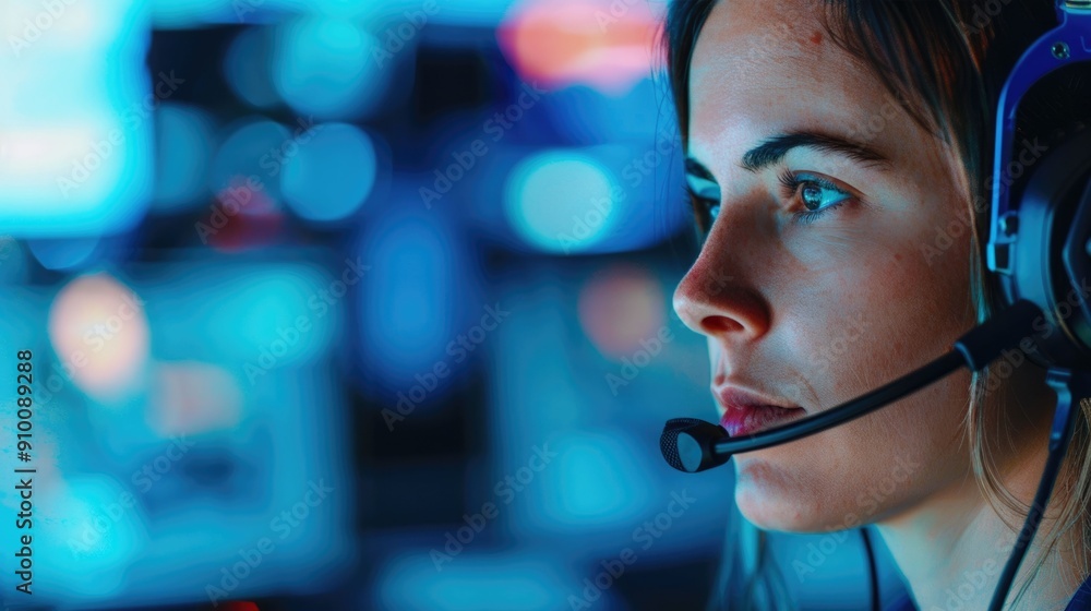 Poster insurance customer service representative providing assistance and support to a client through a hea