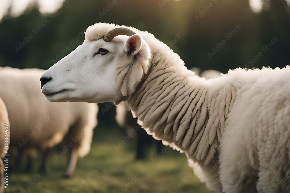 Wall mural side sheep away looking view farm animal standing horizontal half face alone studio shot full-length