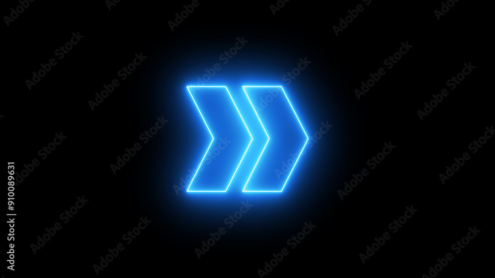 Poster neon arrow icon. blue neon arrows on a black background. glowing arrow pointers icon. outline arrow 
