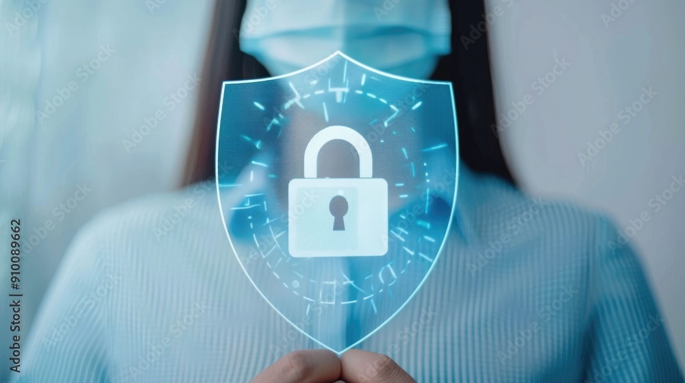 Aufkleber fraud protection services concept with security icons and shields in blurred background cyber securi