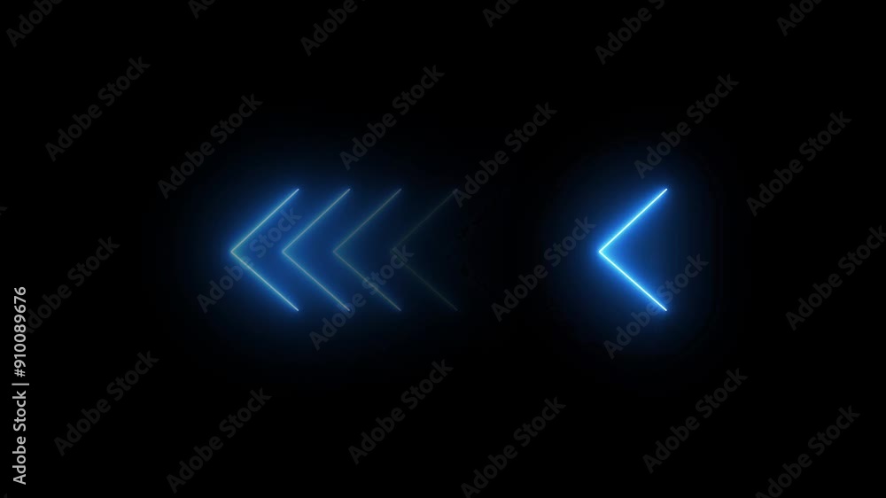 Poster glowing neon line directional left looping arrow animation. signal icon. blue color a moving arrow p