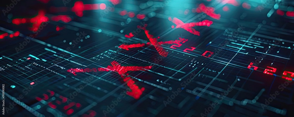 Aufkleber abstract digital background with glowing red symbols on a dark grid. represents technology, cybersec