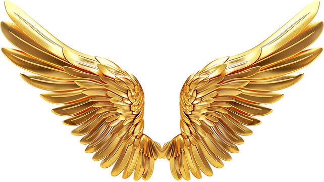 Gold angel wings isolated on a transparent background