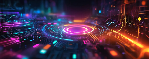 Futuristic Neon Glow: Technology’s Abstract Data Network and Cybernetic Connectivity
