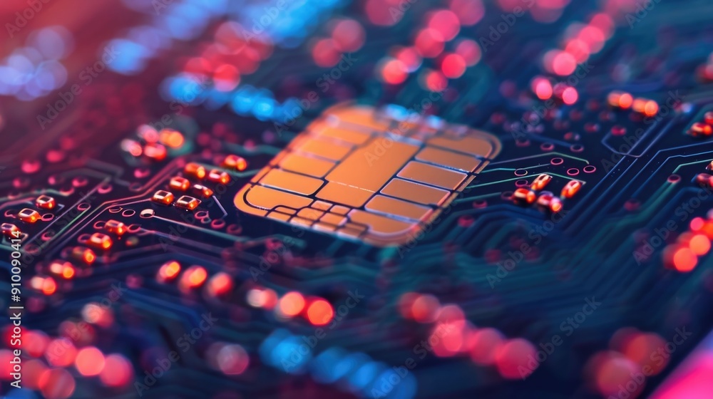 Aufkleber close up of a vibrant futuristic circuit board texture featuring digital security icons for virtual 