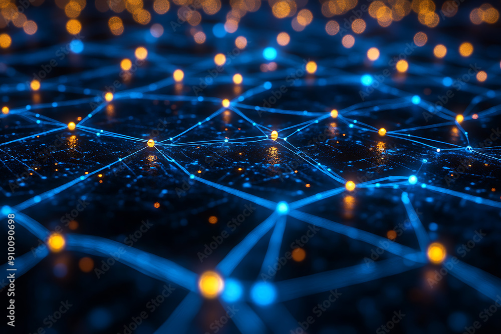 Poster abstract digital network with glowing nodes and connections, representing data, technology, and conn